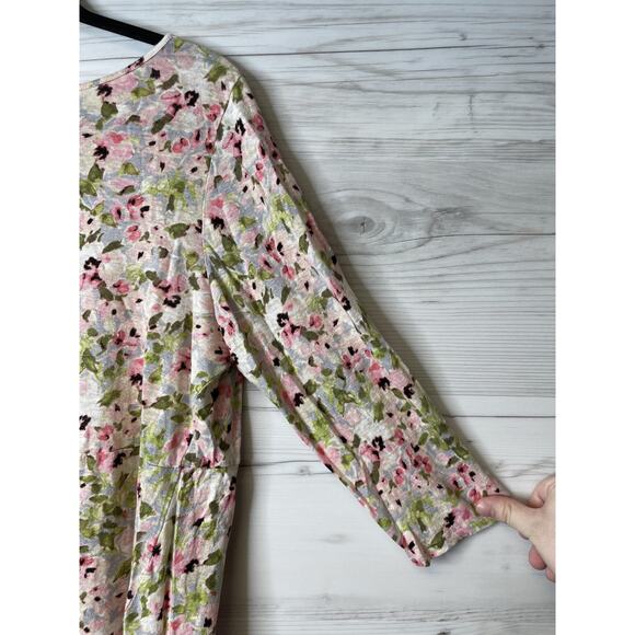 J Jill Love Linen Shirt Womens Large Floral 3/4 Sleeve Lightweight Button Up Top - Picture 3 of 10